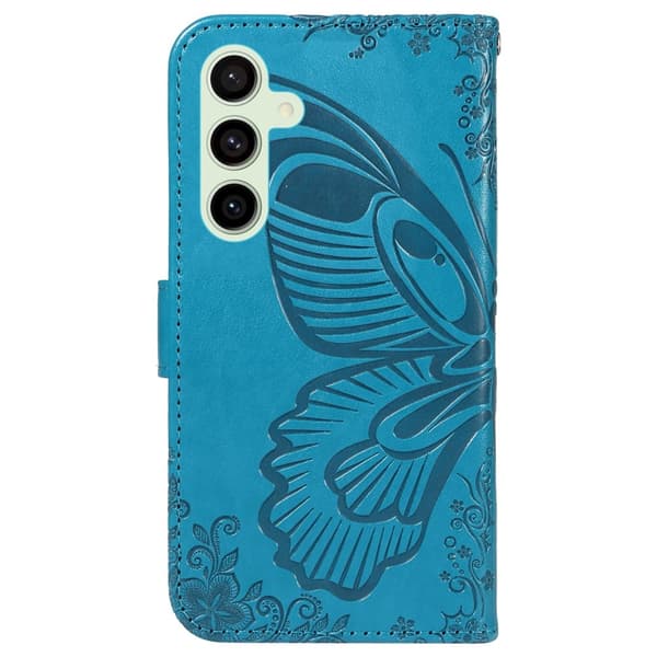 Til Samsung Galaxy S24 FE Deksel Stativ Lommebok-deksel Sommerfuglemønster - Blå