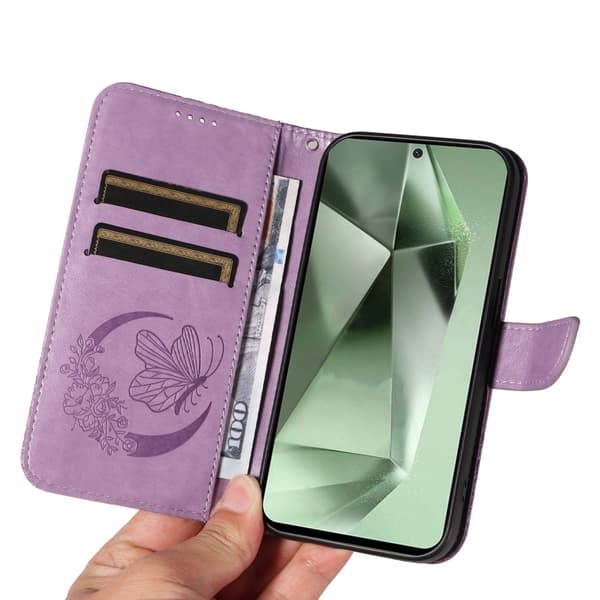 Til Samsung Galaxy S24 FE Etui Stand Tegnebog Etui Sommerfuglemønster