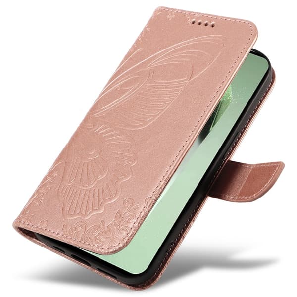Til Samsung Galaxy S24 FE Dekselsett Lommebok-deksel Sommerfuglemønster - RoseGold