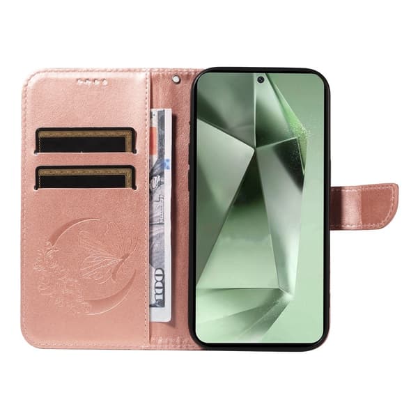 Til Samsung Galaxy S24 FE Dekselsett Lommebok-deksel Sommerfuglemønster - RoseGold