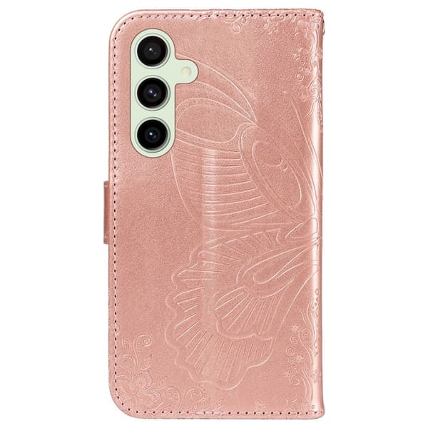 Til Samsung Galaxy S24 FE Dekselsett Lommebok-deksel Sommerfuglemønster - RoseGold