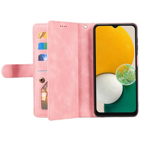 För Samsung Galaxy S24 FE Fodral med Dragkedja och 9 Kortplatser – RoseGold