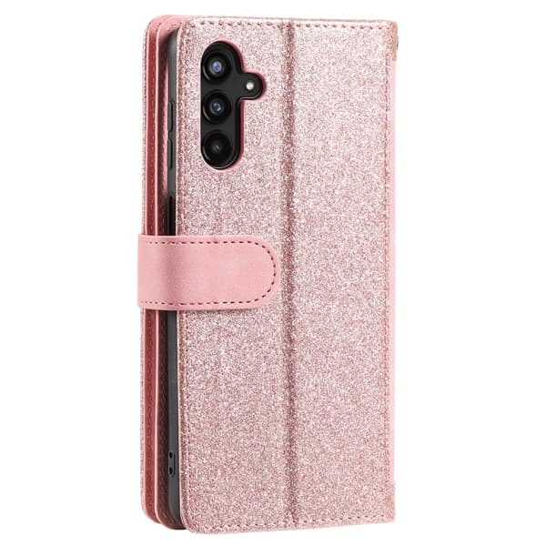 För Samsung Galaxy S24 FE Fodral med Dragkedja och 9 Kortplatser – RoseGold