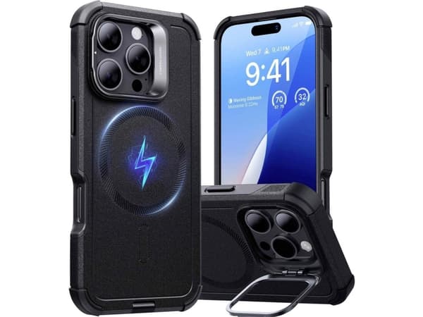 ESR Cyber Tough HaloLock Case + Stash Stand Mobiltelefon backcover Apple iPhone 16 Pro Sort MagSafe-kompatibel 1A7650102