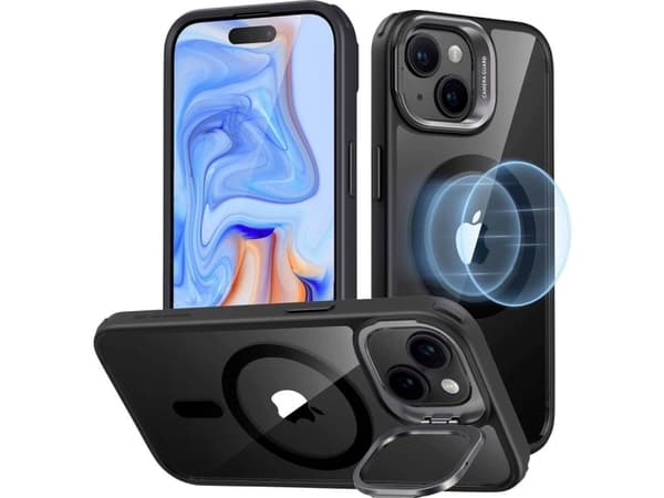 ESR Classic Hybrid HaloLock Case + Stash Stand Mobiltelefon backcover Apple iPhone 15 Transparent, Sort MagSafe-kompatibel