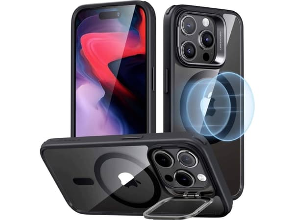 ESR Classic Hybrid HaloLock Case + Stash Stand Mobiltelefon backcover Apple iPhone 15 Pro Transparent, Sort MagSafe-kompatibel