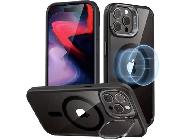 ESR Classic Hybrid HaloLock Case + Stash Stand Mobiltelefon backcover Apple iPhone 15 Pro Max Transparent, Sort MagSafe-kompatibel