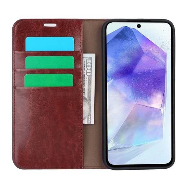 Mobilfodral Samsung Galaxy S24 FE Äkta Läder Mörkbrun