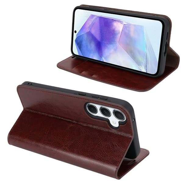 Mobilfodral Samsung Galaxy S24 FE Äkta Läder Mörkbrun