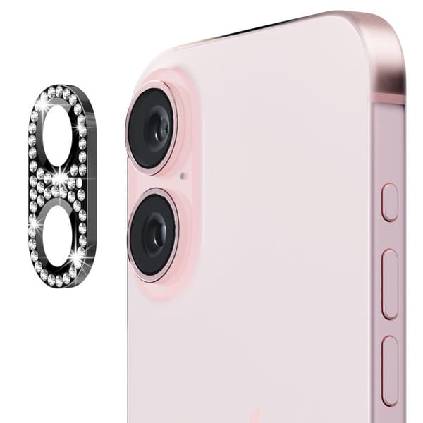 Hat Prince Glitter Kameraskydd iPhone 16 Plus Svart