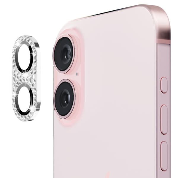 Hat Prince Glitter Kameraskydd iPhone 16 Plus Silver