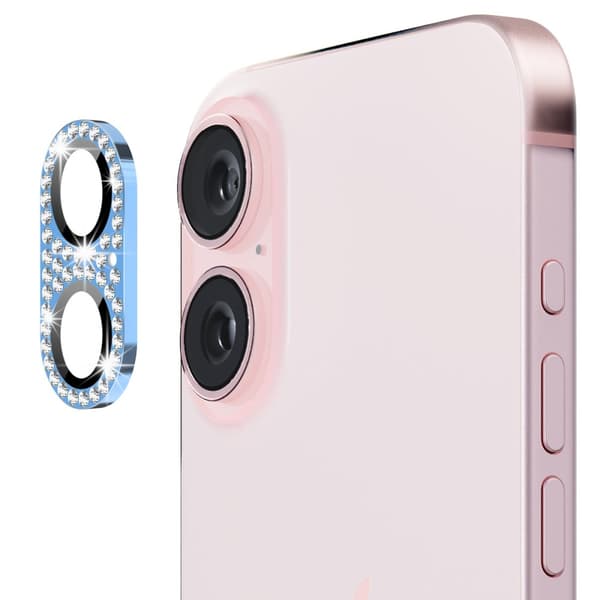 Hat Prince Glitter Kameraskydd iPhone 16 Plus Blå