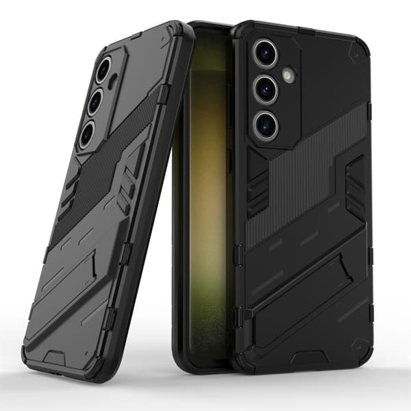 Til Samsung Galaxy S24 FE Kickstand Hybrid Hard PC Soft TPU Telefonveske - Svart