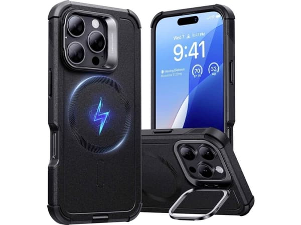 ESR Cyber Tough HaloLock Case + Stash Stand Mobile phone backcover Apple iPhone 16 Pro Max Sort MagSafe-kompatibel
