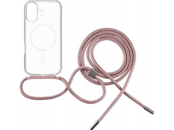 Fixed MagPure Neck - Baksidedeksel for mobiltelefon - with pink neck lanyard - MagSafe-samsvar - termoplast-polyuretan (TPU) - gjennomsiktig - for Ap