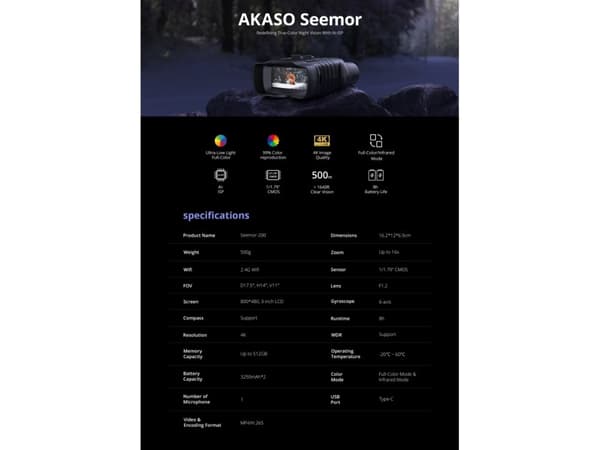 Akaso Seemor-200 | Nattsynsbriller | Wi-Fi, AI-ISP, 3250mAh