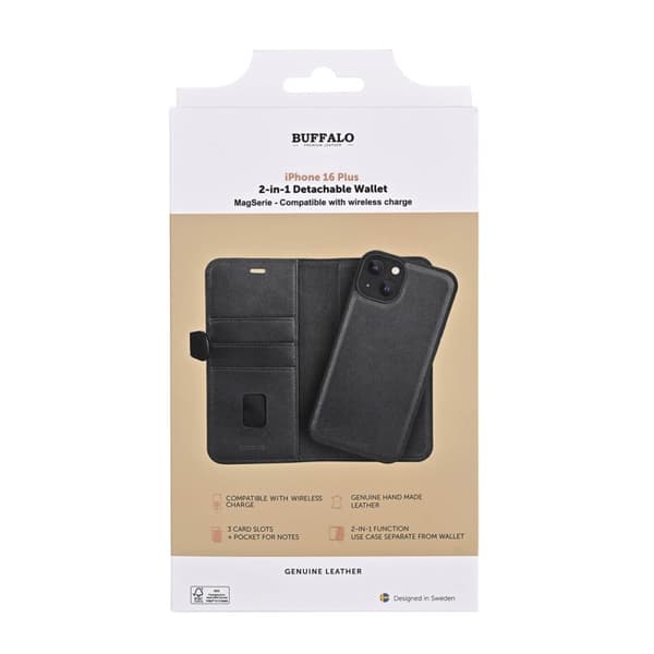 Buffalo Mobilfodral 2-i-1 3 Kort MagSeries Svart - iPhone 16 Plus