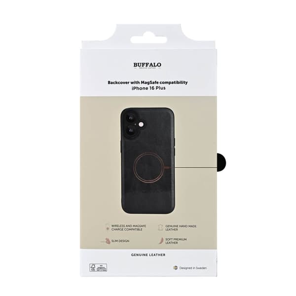 Buffalo Back cover Leather Magseries iPhone 16 Plus Black