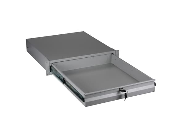 19" 3HE tastatur/dokumentskuff, låsbar, RAL7035 Meget stabil 48,30cm (19") 2HE/3HE skuff med teleskoputtrekk, låsbarBrukbar indre overflate xx x xx m