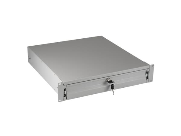 19" 3HE tastatur/dokumentskuff, låsbar, RAL7035 Meget stabil 48,30cm (19") 2HE/3HE skuff med teleskoputtrekk, låsbarBrukbar indre overflate xx x xx m