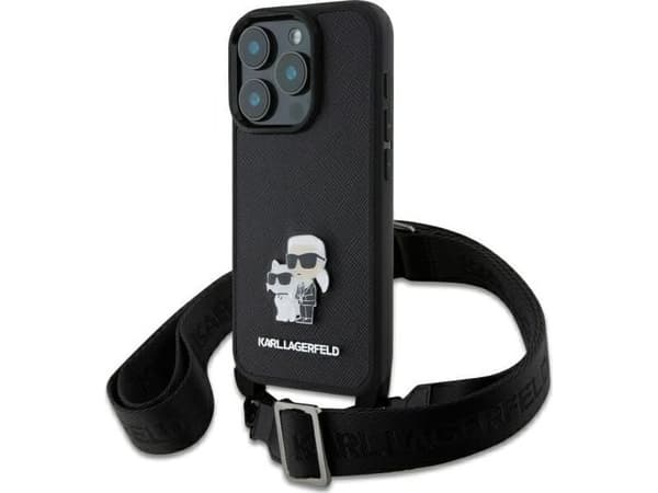 Karl Lagerfeld Saffiano Karl &amp; Choupette Metallstift CBDY Rem - iPhone 16 Pro Fodral (svart)