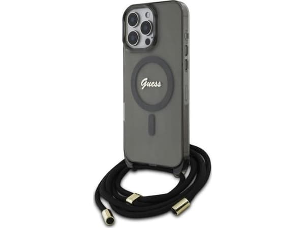 Guess GUHMP16LHCTSGNSK iPhone 16 Pro 6,3" svart/svart hardt deksel Crossbody Cord Script MagSafe