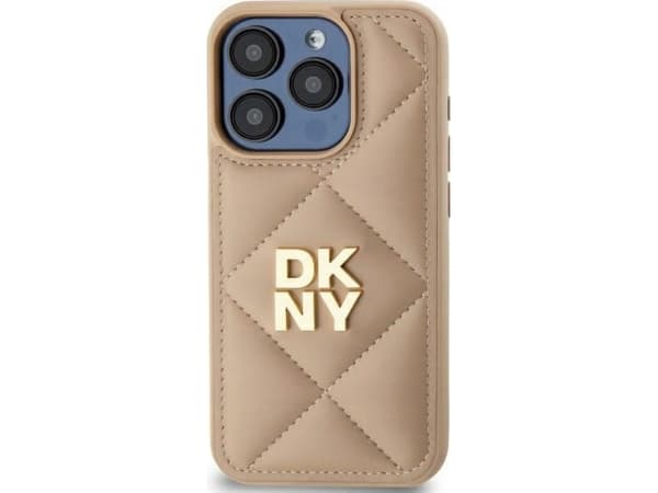 DKNY DKHCP14LPQDSLE Apple iPhone 14 Pro 6.1" dėklas telefonui gelsvos spalvos Quilted Stack Logo