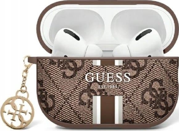 Dėklas Apple AirPods PRO 2 Guess Cover Printed Stripes Charm (GUAP2P4RPSW) ruda