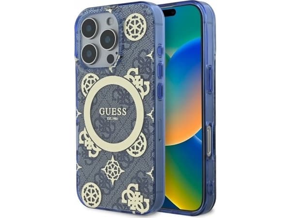 Apple iPhone 16 Pro Max Guess IML Peony On 4G Background MagSafe (GUHMP16XH4PYEEB) dėklas telefonui mėlynos spalvos