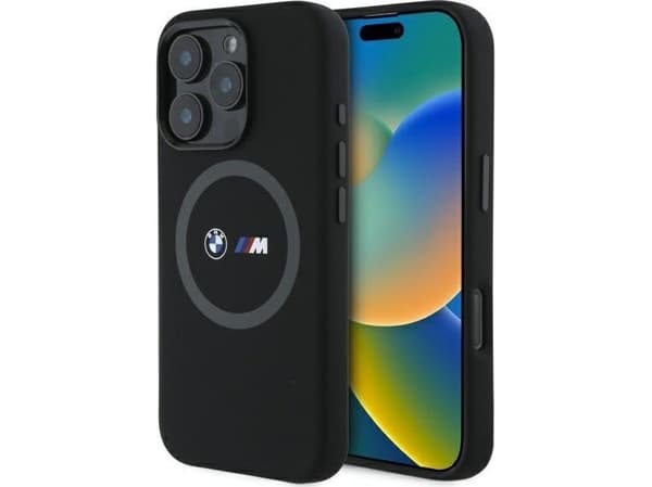BMW BMHMP16L23SROK Apple iPhone 16 Pro 6.3 &quot;Puhelinkotelo Musta M silikoni painettu rengas MagSafe
