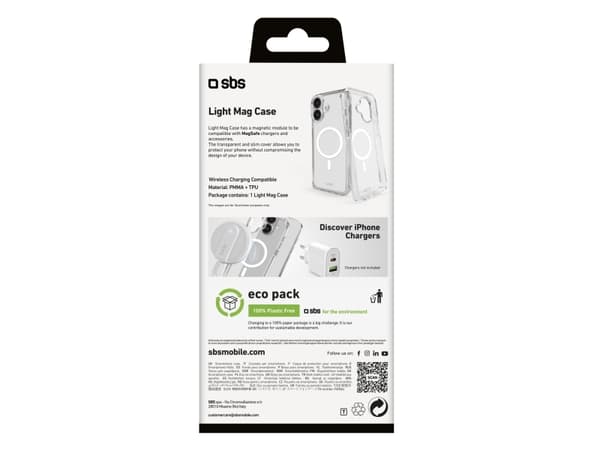 SBS Light Mag, Cover, Apple, iPhone 16, 15.5 cm (6.1"), Transparent