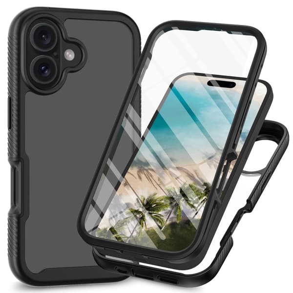 Suojakuori iPhone 16 Plus PC+TPU:lle Kirkas puhelimen kansi PET-näyttökalvolla