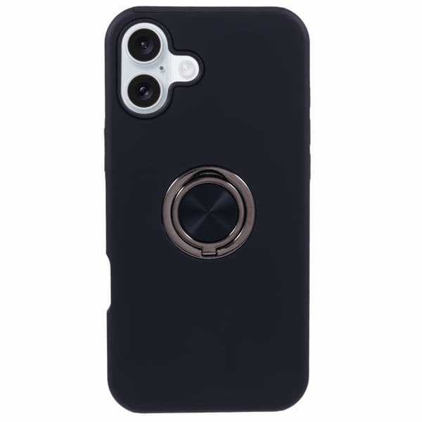Til iPhone 16 Fingerring Kickstand Hybrid Taske - Sort
