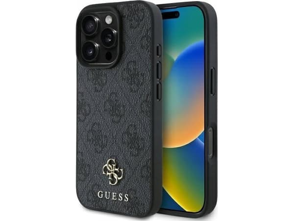 Guess PU 4G Liten metalllogo MagSafe-deksel til iPhone 16 Pro Grå