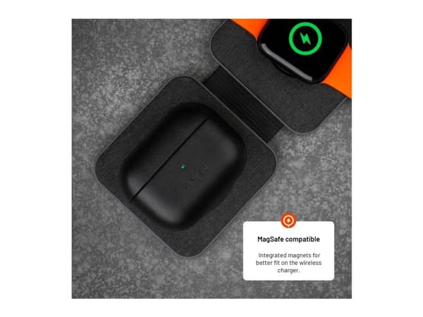 FIXED PodsLeather - Suojakuori langattomien kuulokkeiden latauskotelolle - MagSafe-yhteensopivuus - aitoa nahkaa - musta - Apple AirPods Pro -laittee