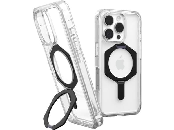Urban Armor Gear Plyo XTE Baksida för mobiltelefon Apple iPhone 16 Pro Transparent, Svart Induktiv laddning, MagSafe-kompatibel, Stativfunktion, Stöt