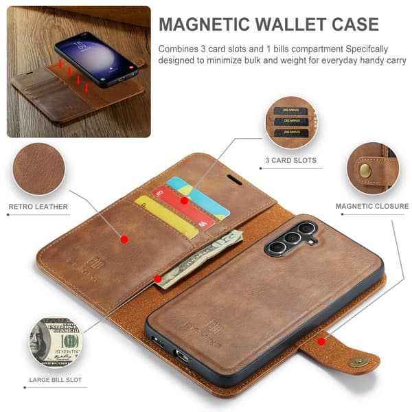 DG.MING 2-in-1 Magnet Wallet Samsung Galaxy A16 Cognac