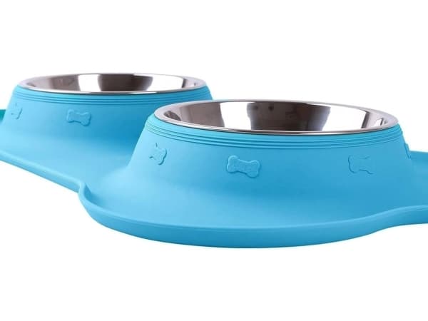 EXTRALINK PETS DOBBELT SKÅL FOR HUND OG KATT, METALL, ANTI-SLIP, 2 SKÅLER + PET-838