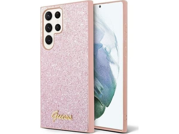 Samsung Galaxy S24 Ultra Guess Fodral Glitter Script (GUHCS24LHGGSHP) rosa