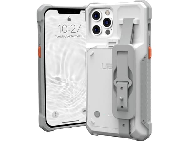 Urban Armor Gear Gear Workflow Mobiltelefon ladecover Apple iPhone 15 Hvid, Grå Induktiv opladning, Integreret batteri, Med håndstrop 114028BW4130