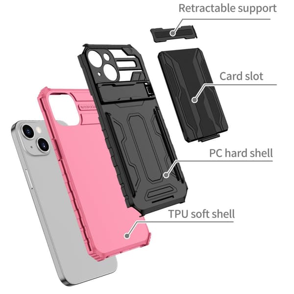 iPhone 14 Hybrid Fodral - Kortfack och Ställ för Handsfree-användning