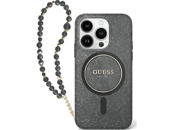 Guess Guess GUHMP16LHGCRELSK iPhone 16 Pro 6.3" czarny/czarny hardcase IML Glitter With Pearl Strap MagSafe