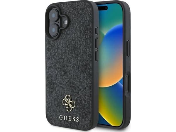 Guess PU 4G Pieni metallinen Logo MagSafe tapauksessa iPhone 16 harmaa