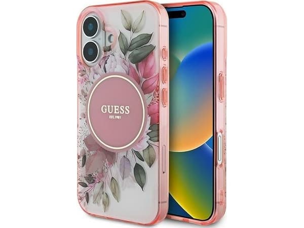 Guess Guess GUHMP16MHFWBDCEP iPhone 16 Plus 6.7" różowy/pink hardcase IML Flower & Tonal Circle MagSafe