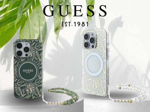 Guess Guess GUHMP16MHCPOFPA iPhone 16 Plus 6.7" zielony/green hardcase IML Flowers Allover Electro With Pearl Strap MagSafe