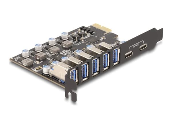 Delock USB 5 Gbps PCI Express x1-kort til 5 x ekstern Type-A + 2 x ekstern USB Type-C Buchse