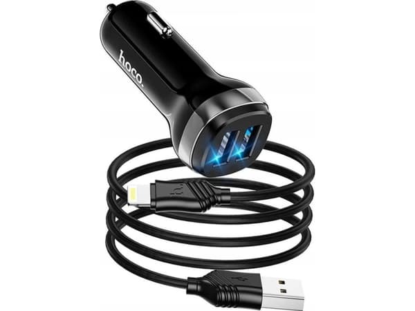Hoco-lader HOCO-billader 2x USB + USB A-kabel for iPhone Lightning 8-pinners 2.4A Z40 svart