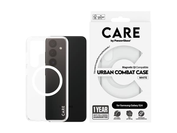 CARE by PanzerGlass Urban Combat - Baksidedeksel for mobiltelefon - QI compatible - termoplast-polyuretan (TPU) - gjennomsiktig, hvit - for Samsung G