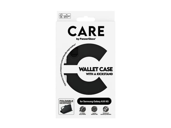 CARE by PanzerGlass - Vikbart fodral för mobiltelefon - med fällbart ställ - termoplastisk polyuretan (TPU), polyuretanläder - för Samsung Galaxy A35