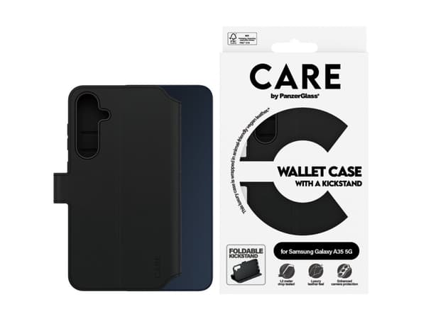 CARE by PanzerGlass - Vikbart fodral för mobiltelefon - med fällbart ställ - termoplastisk polyuretan (TPU), polyuretanläder - för Samsung Galaxy A35